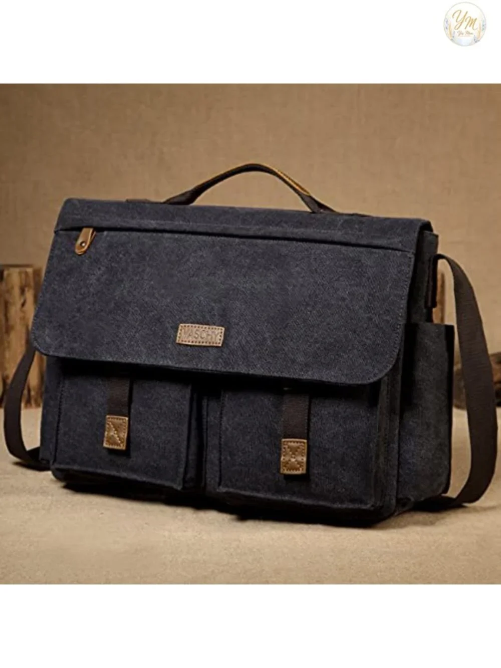 Vintage Water Resistant Canvas Laptop Messenger Bag for Men 15.6